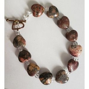 Natural untreated lodolite quartz hearts Bracelet 8" Length Metal Heart Clasp